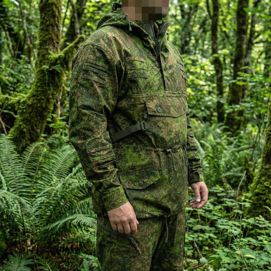 KMCS Field Smock, featuring a camouflage outer layer designed for outdoor concealment and protection.