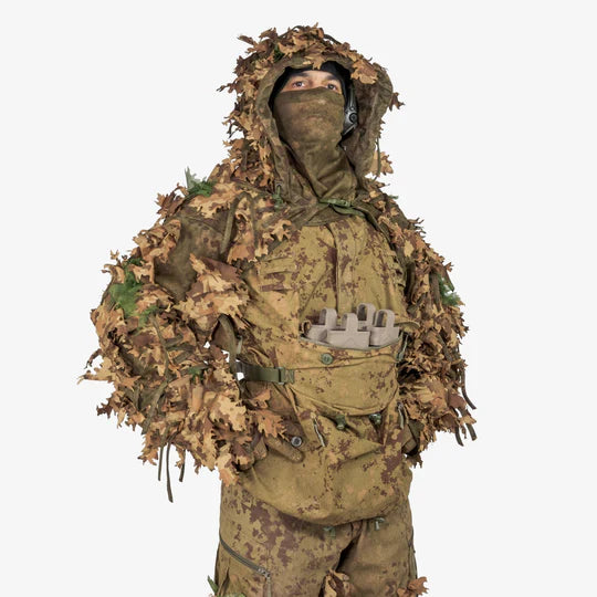 KMCS Cobra Hood, featuring a camouflage hood design with natural foliage-style elements for outdoor concealment.