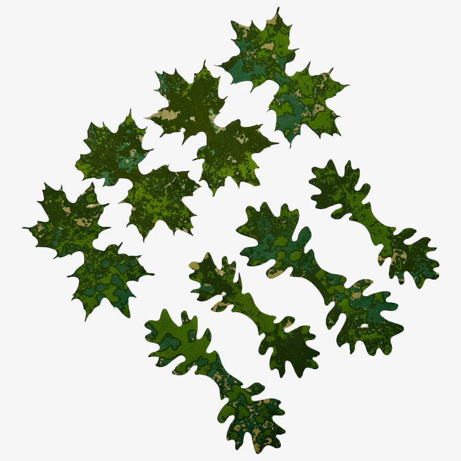 KMCS Tie Leafs, featuring camouflage leaf-style strips designed for attaching to gear and improving outdoor concealment.