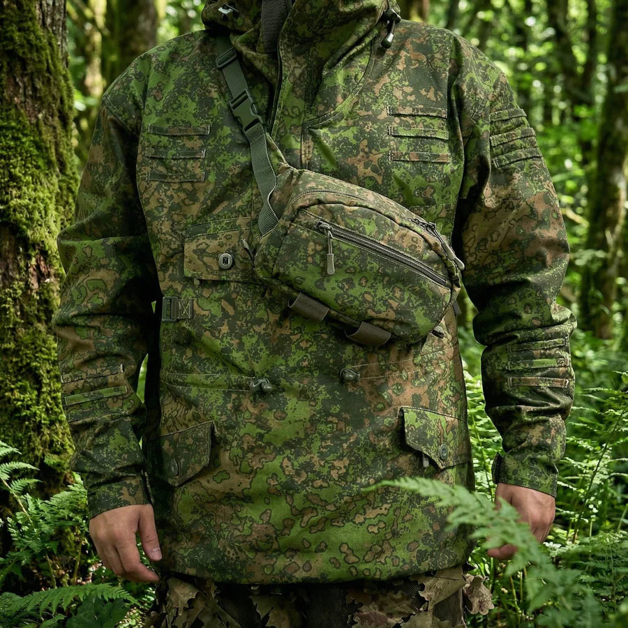 KMCS Fanny Pack, featuring a camouflage waist pouch designed for carrying small gear and outdoor essentials.