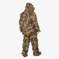 "KMCS Ghillie Suit Oakland camouflage suit with leaf-style texture in green and brown tones, shown on a neutral background.