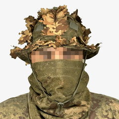 KMCS Boonie Hat, featuring a camouflage design with a wide brim for outdoor concealment and protection.