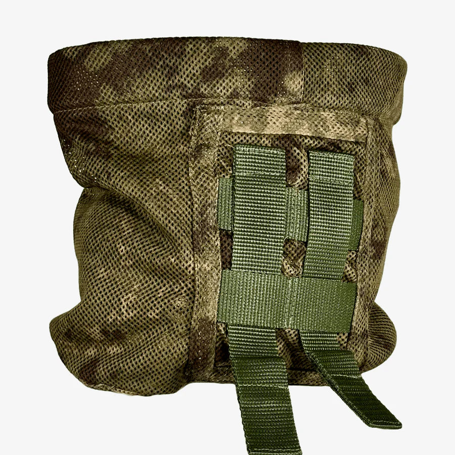KMCS Dump Pouch, featuring a camouflage storage pouch designed for carrying used magazines and tactical gear during outdoor activities.