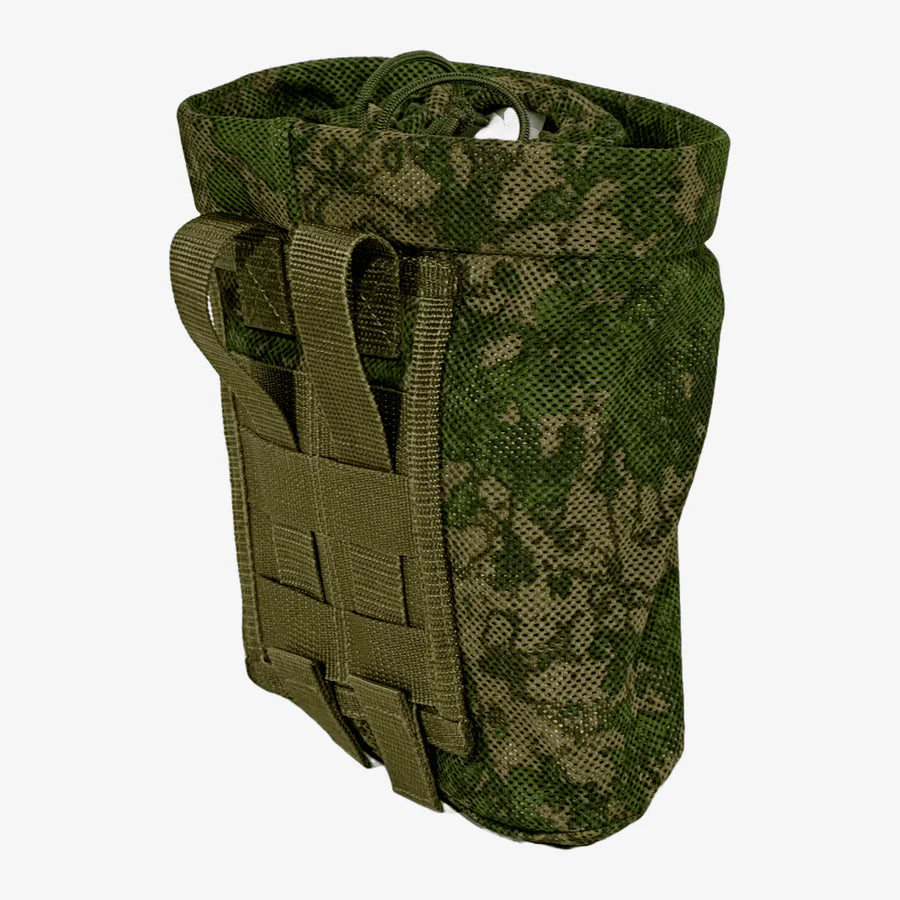 KMCS Dump Pouch, featuring a camouflage storage pouch designed for carrying used magazines and tactical gear during outdoor activities.