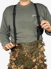 KMCS Ghillie Pants, featuring camouflage material with foliage-style elements designed for outdoor concealment