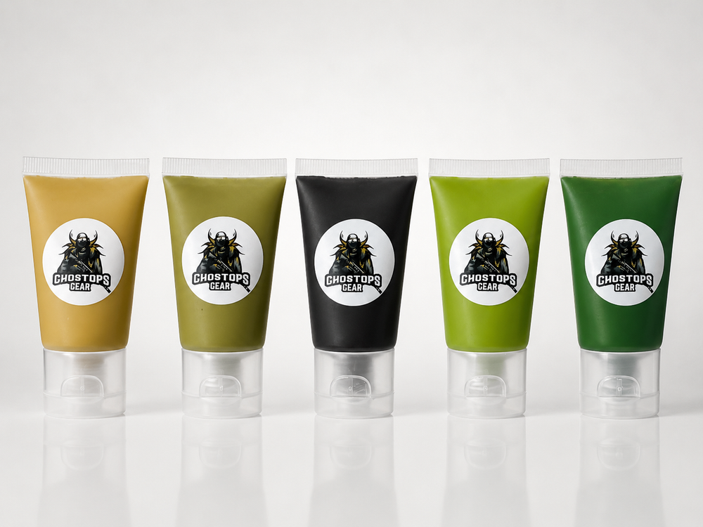 camouflage paint, showing a set of camo-colored paints designed for outdoor concealment and gear customization.