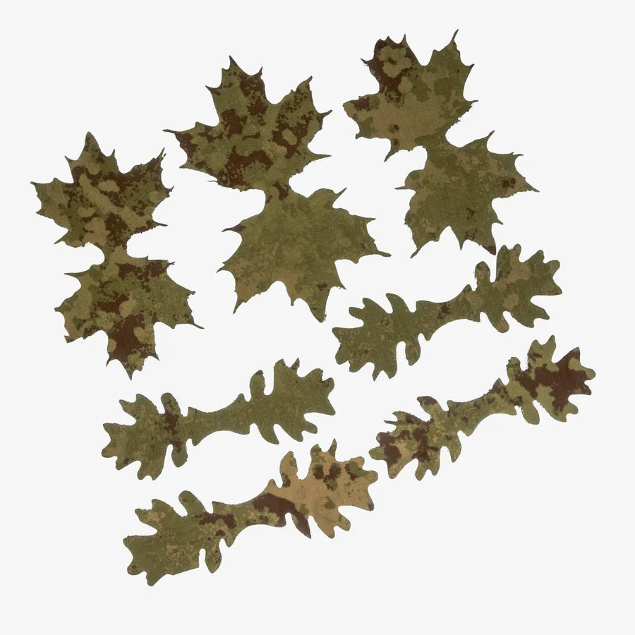KMCS Tie Leafs, featuring camouflage leaf-style strips designed for attaching to gear and improving outdoor concealment.