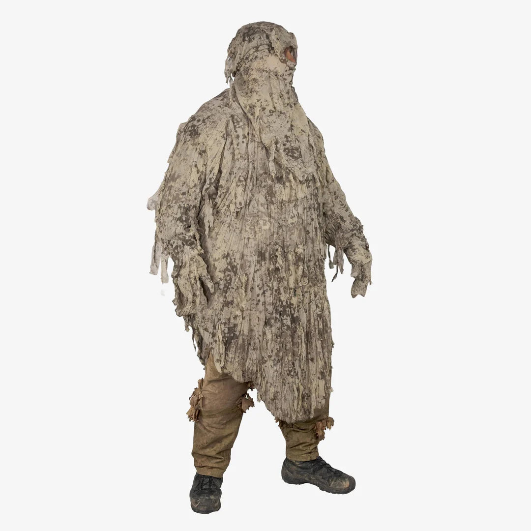 KMCS Ultra-Lite Ghillie Suit, featuring lightweight camouflage material with natural foliage-style elements for outdoor concealment