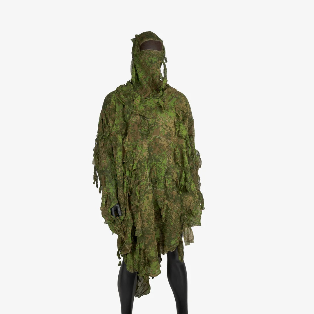 KMCS Ultra-Lite Ghillie Suit, featuring lightweight camouflage material with natural foliage-style elements for outdoor concealment