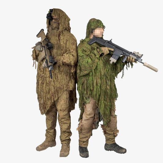KMCS Ultra-Lite Ghillie Suit, featuring lightweight camouflage material with natural foliage-style elements for outdoor concealment
