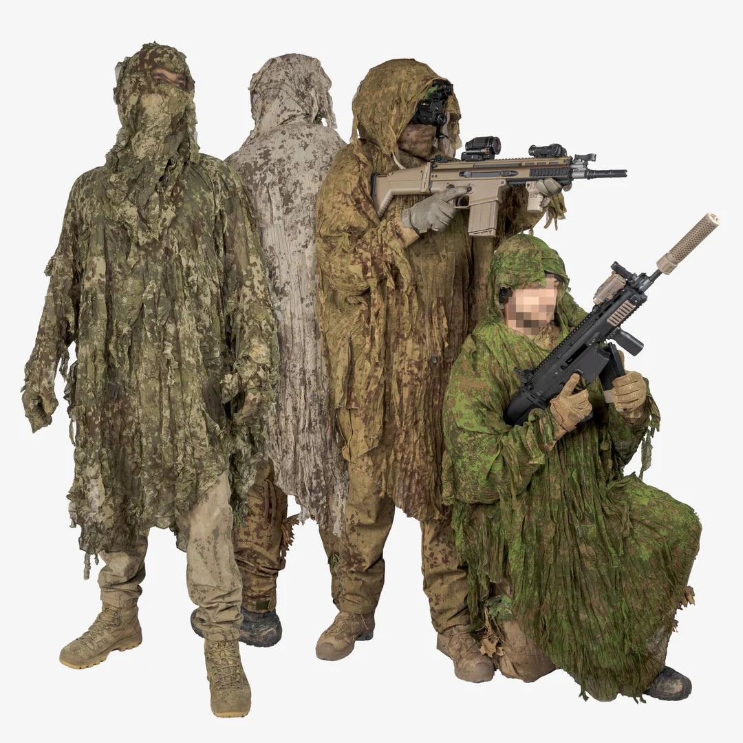 KMCS Ultra-Lite Ghillie Suit, featuring lightweight camouflage material with natural foliage-style elements for outdoor concealment
